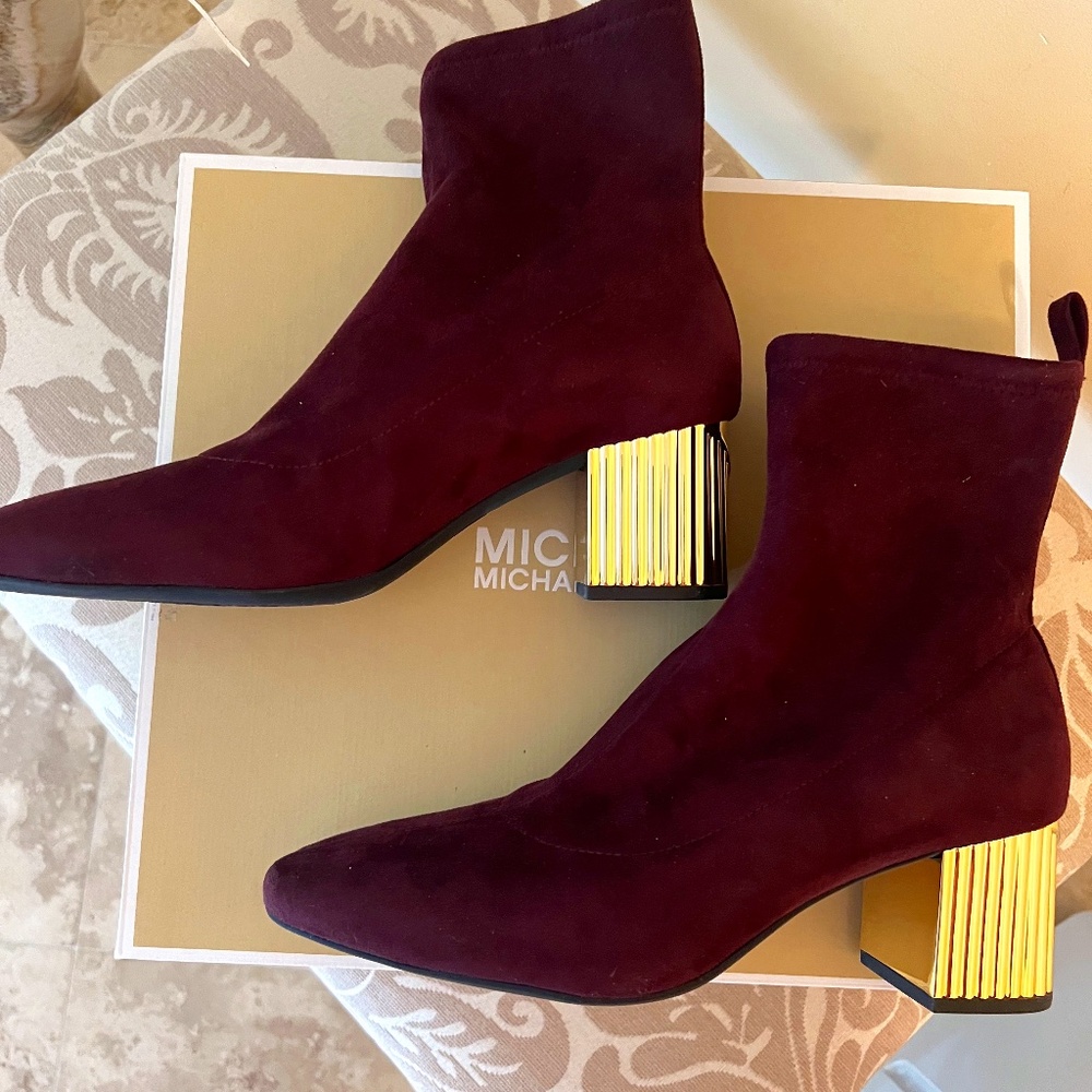 NWT Stylish Stretch Suede MICHAEL Michael Kors® Porter Mid Bootie Merlot…
